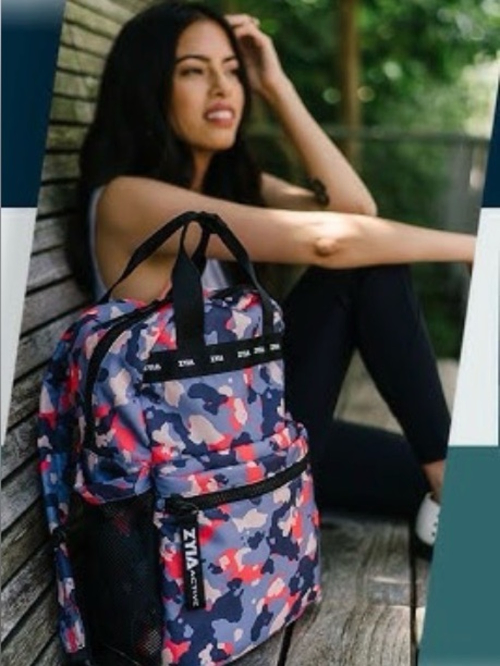 ZYIA Camouflage Backpack in Gray, Red & Tan